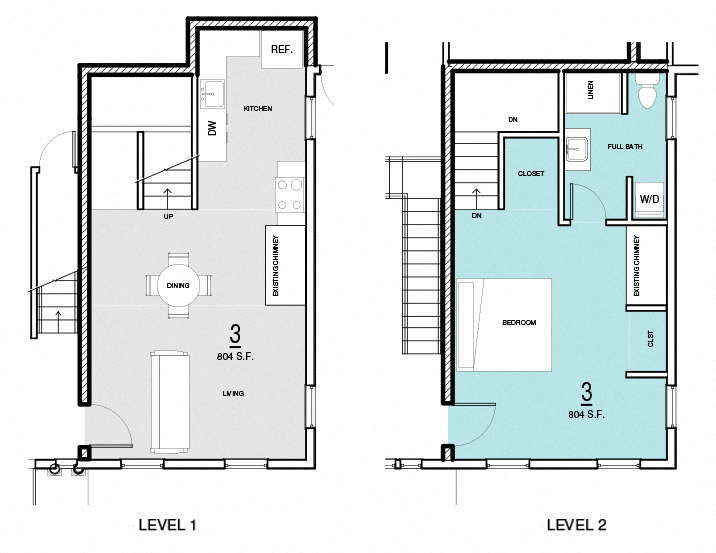 Floor plan for 1 bed, 1 bath, 804 sqft